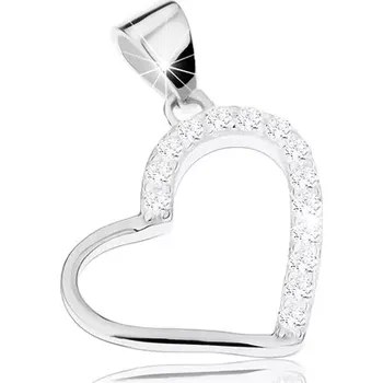 Přívěsek Rhodiovaný přívěsek, stříbro 925, tenký obrys srdce se zirkonovou polovinou