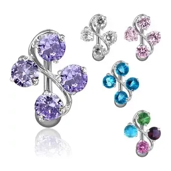 Piercing Piercing do pupíku - esíčko a čtyři zirkony - Barva piercing: Duhová