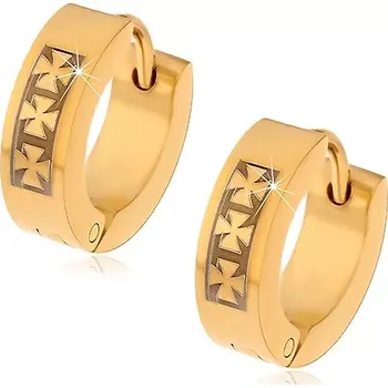 Náušnice Ocelové náušnice zlaté barvy se vzorem tří maltézských křížů