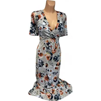 Dámské šaty květované šaty, Barva Béžová, Velikost XXXL 54, Materiál 98% Polyester 2% Lycra