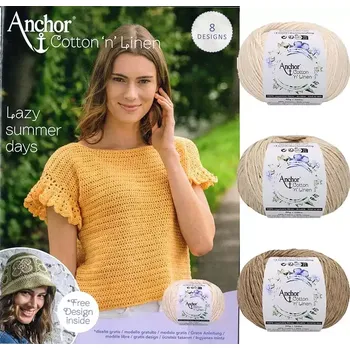 Příze Anchor Cotton Linen Classic Hat (Sada 3 klubek Anchor Cotton Linen s návodem )