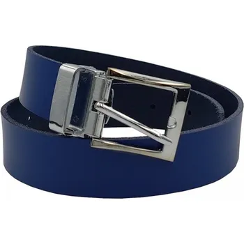 Opasek opaskujse Kožený opasek XXL, modrá kůže, lesklá spona, pochromovaná Délka opasku: 130 cm