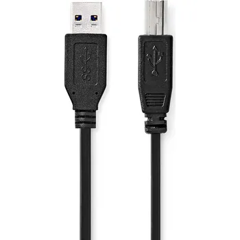 Datový kabel NEDIS USB kabel | USB 3.2 Gen 1 | USB-A Zástrčka | USB-B Zástrčka | 5 Gbps | Poniklované | 2.00 m | Kulatý | PVC | Černá | Label