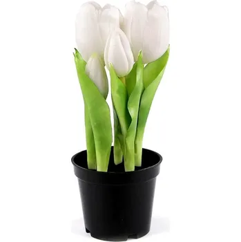 umělá květina Umělé tulipány v květináči - 1 (21cm) bílá
