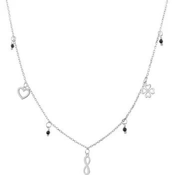 Náhrdelník Stříbrný náhrdelník s broušeným sklem - nekonečno, čtyřlístek, srdce - AP534-8131