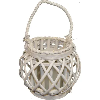 Svícen Home Proutěná lucerna bílá 02 S 14 cm