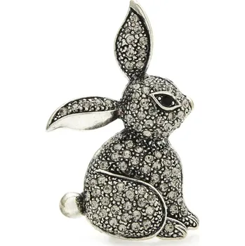 Brož B-TOP Vintage brož černý Králík s krystaly