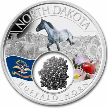 Sběratelství Native American Mint Treasures North Dakota Buffalo Horn (barevná) 1 Oz 2023 Native mint