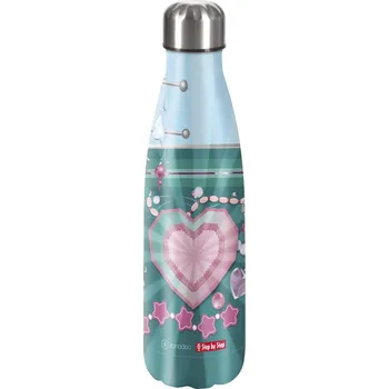 Láhev Step by Step Dětská termo láhev na pití z nerezové oceli 0,5 l, Glitter Heart Hazle