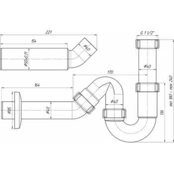 Sifon Sifon Aniplast DY0136EU, 1 1/2 x 40, bez ventilu