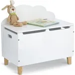 Dětská úložná truhla s víkem, MDF/borovice, bílá