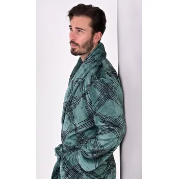 Pánský župan Zelenočerný softový pánský župan Harry s šálovým límcem, zelená M i232_9504_55455957:zelená M