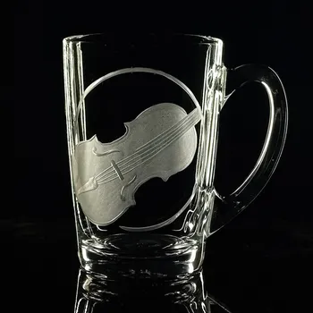hrnek na čaj 250ml s rytinou housle - ručně ryté (broušené) dárková krabička, dárek pro hudebníka
