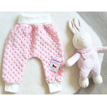 AMÁLKA Plyšové rostoucí kalhoty minky, růžové Velikost: 80