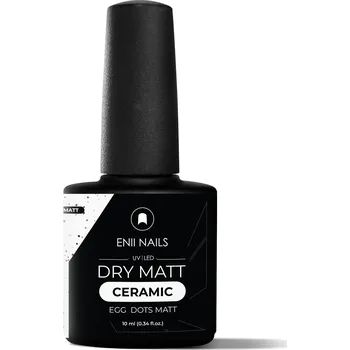Lak na nehty ENII NAILS Dry Matt Ceramic Egg Dots Matt - matný bezvýpotkový vrchní lak s černými tečkami, 10ml