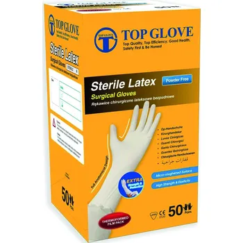 Vyšetřovací rukavice Rukavice chirurgické sterilní bez pudru TOP GLOVE 8,5 (50párů/bal)