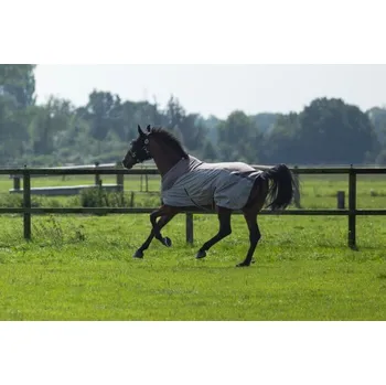 Deka pro koně Deka proti mouchám Comfort s fleecovými zády - šedá/přírodní/modrá - 135