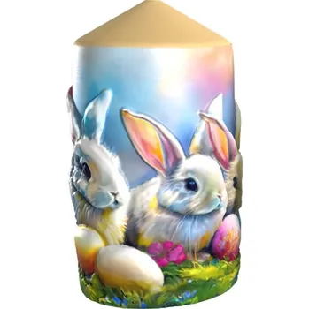 Svíčka Válec 60x110mm zajíčci s vajíčky, krémová svíčka 270 gram