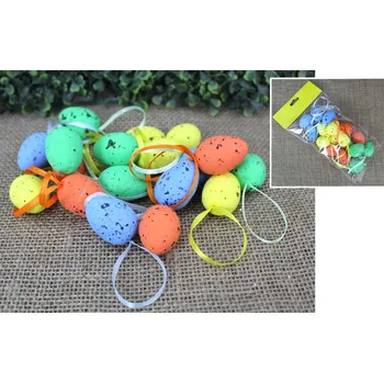 Velikonoční dekorace MrHome Razítkovaná polystyrenová vajíčka s visačkou sada 18 ks