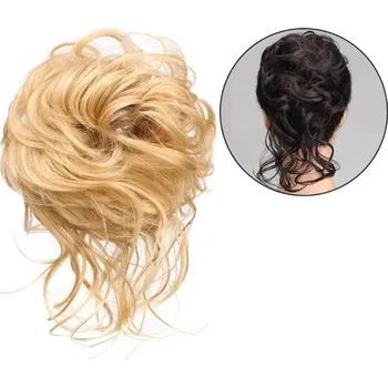 Příčesek Kudrnatý drdol na gumičce s culíkem - 27T613 (mix karamelové a beach blond)