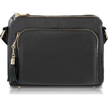 Kabelka Paolo Peruzzi Dámská tříkomorová taška přes rameno PERUZZI; černá se zlatým kovaním