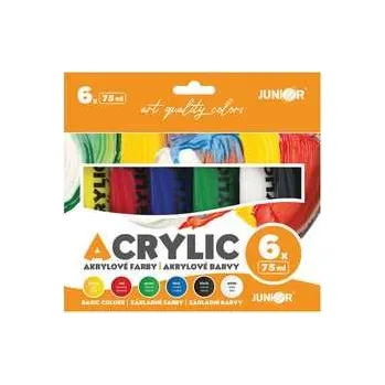 Výtvarná barva Akrylové barvy JUNIOR 75 ml - 6 ks sada Basic,rychlé dodání
