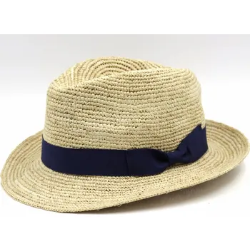 Klobouk Letní slaměný cestovní klobouk Fedora s modrou stuhou - Marone Roma Bogart Velikost: 57 cm (M)