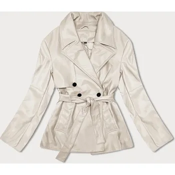 Dámský kabát Krátký trenčkot z ekologické kůže J Style ve studené béžové barvě (11Z8102) odstíny béžové M (38)