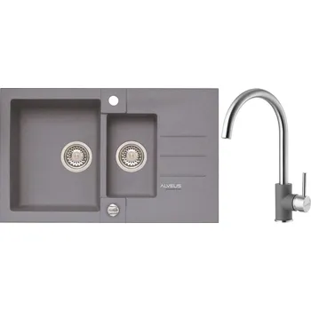 Granitový dřez Alveus Set Rock 70 Granitový dřez s vaničkou a odkapem 780x480 mm+ baterie Elza 04, steel, SETA461