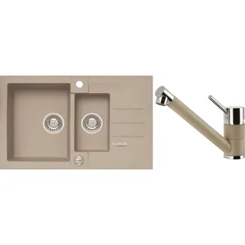 Alveus Set Rock 70 Granitový dřez s vaničkou a odkapem 780x480 mm + baterie Cleo 02, pebble, SETA20069