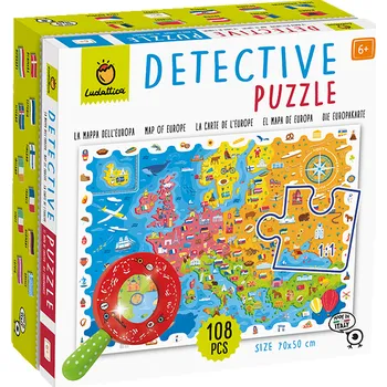 Puzzle Ludattica - Detektivní puzzle s lupou, Mapa Evropy