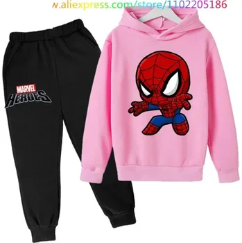 Spiderman Pohodlná tepláková souprava s potiskem akčního hrdiny - Spidermana Barva: černé tepláky + růžová mikina, Velikost: 110 / 4-5 let