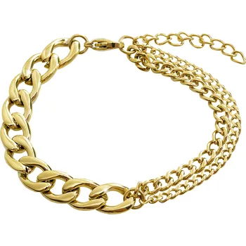 Náramek JSB bijoux s.r.o. Zlatý ocelový náramek půl řetěz a půl dva řetízky bez krystalů