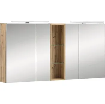 Koupelnový nábytek Zrcadlová skříňka s osvětlením Möbelpartner Duo 140 x 16 x 75 cm dub světlý