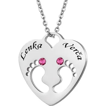 Přívěsek Přívěsek dětské nožičky v srdíčku Deluxe Swarovski krystaly růžové