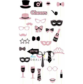 Party dekorace Fotorekvizity na špejli 'svatební' 30 ks - růžová/černá