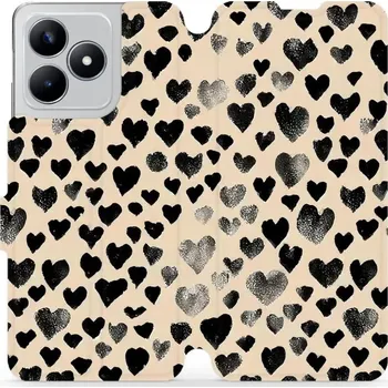 Pouzdro na mobilní telefon Flipové pouzdro Mobiwear - Realme C53 - VA51S Černá srdíčka (Knížkové flip pouzdro, obal, kryt na mobil Realme C53 - VA51S Černá srdíčka, materiál Umělá kůže + TPU - ochrana 360°, stojánek, silikonová vanička, magnetické zavírání)