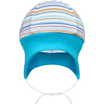 Kojenecká čepice Čepice kojenecká bavlna - PROUŽKY s tyrkysovou - vel.62