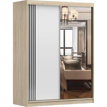 Šatní skříň Eoshop Šatní skříň Vis 07, Bílá / Dub Sonoma se zrcadlem, osvětlení: ne