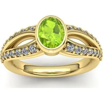 Prsten PD18003 Dámsky prsten s Olivínem a brilianty Materiál: Červené zlato 14kt, Velikost: 68
