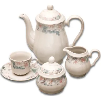 Thun 1794 Rose, kávová porcelánová souprava, růžičky, Thun, 15 d.