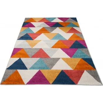 Koberec Makro Abra Kusový koberec LAZUR C944A trojúhelníky bílý růžový žlutý Rozměr: 80x150 cm