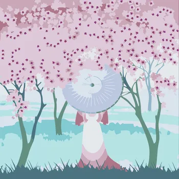 Malování podle čísel - Žena v třešňovém sadu Velikost: 30x30cm, Rámování: Pouze srolované plátno