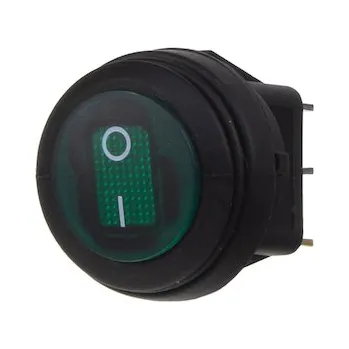 Auto elektroinstalace Spínač kolébkový kulatý, voděodolný, 20A zelený s podsvícením, STM 47074G