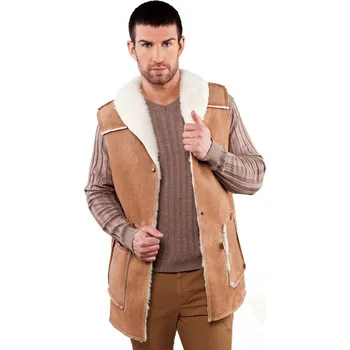 Pánský zimní kabát Ovčí Věci Prodloužená vesta Country z ovčí vlny a veluru světle hnědá, Velikost S