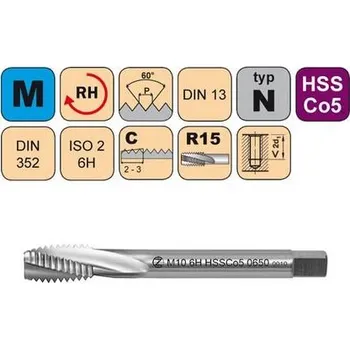 Ruční nářadí NÁSTROJE CZ Závitník strojní krátký M4x0,7 ISO2 HSSCo5 DIN 352 RSP15 - CZZ0650-M4-ISO2