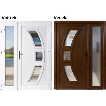 Vchodové dveře Dvoukřídlé vchodové dveře plastové Soft Celia+Sklo Nisip, Zlatý dub/bílá, 150x200 cm, pravé