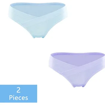 Těhotenská podprsenka Těhotenské kalhotky 2 ks (různé barvy 1) s vykrojením pod bříškem Barva: modrá+fialová, Velikost: XL