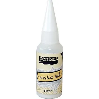 Výtvarná barva Media ink PENTART - alkoholový inkoust 20ml - stříbrný