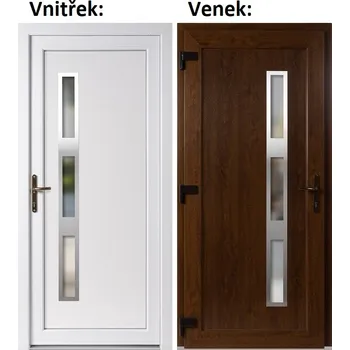 Vchodové dveře Plastové vchodové dveře Soft Venus Inox, Zlatý dub/bílá, 88x198 cm, levé, otevírání VEN